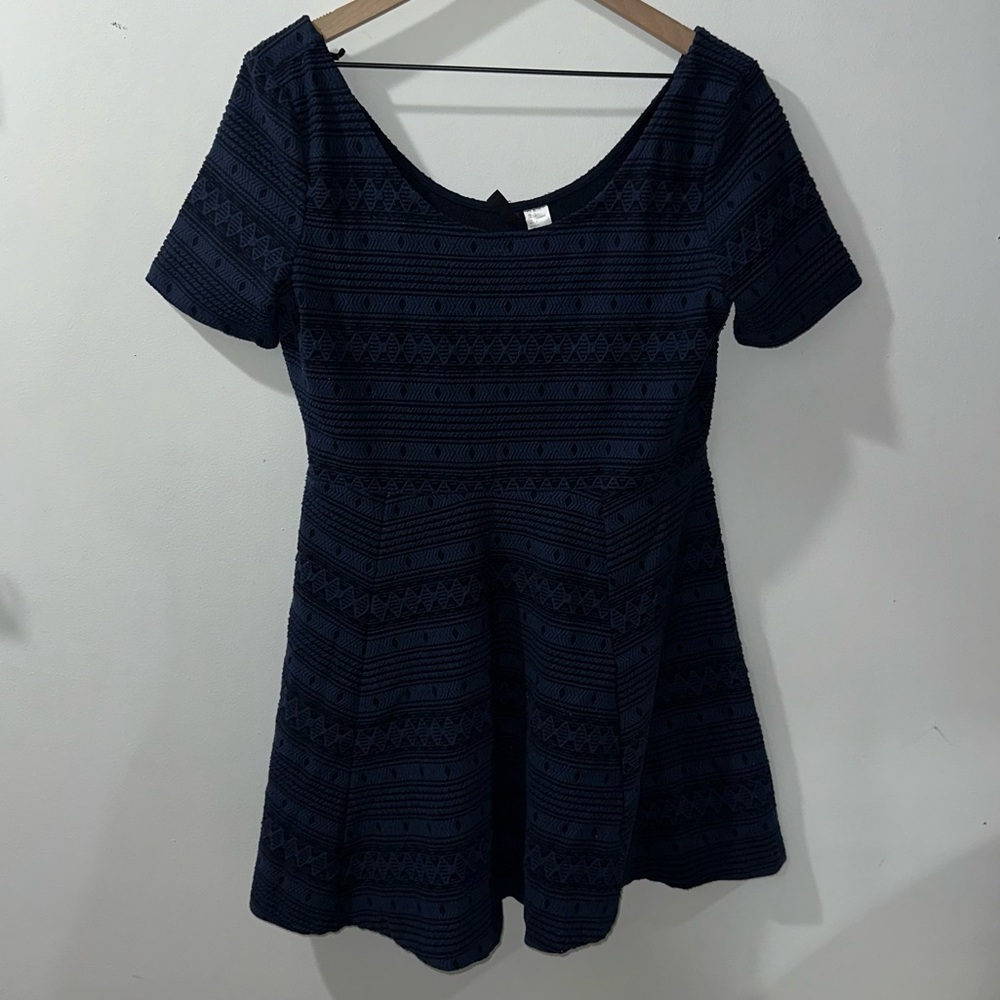 Dark Blue H&M Patterned Flared Mini Dress
